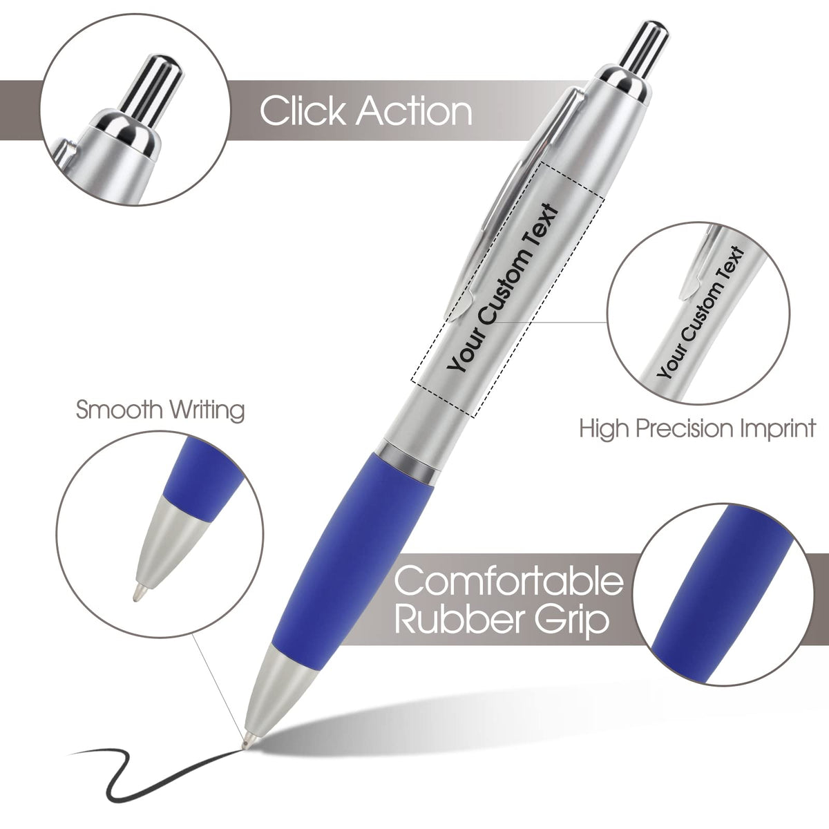 Bulk Promotional Pens with Logo for Business - 100 Counts Click Pens