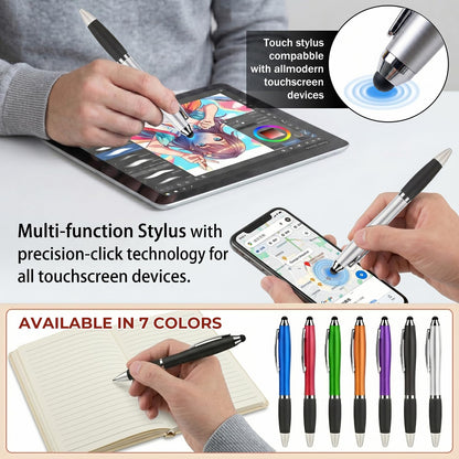 100 PC Custom Personalized Pens with Stylus, Black Ink Click Ballpoint Pens