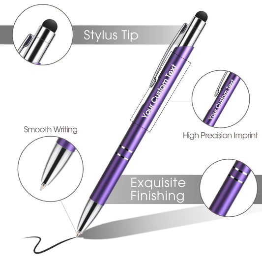 Custom Personalized Pens with Stylus, Black Ink Click Ballpoint Pens-50 PCS