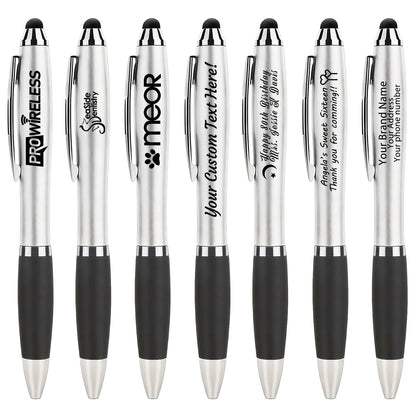100 PC Custom Personalized Pens with Stylus, Black Ink Click Ballpoint Pens