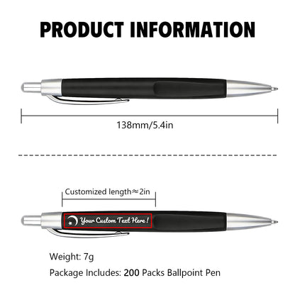 Customized Pens with Personalized Text - Pack of 100 Bulk Black Ink