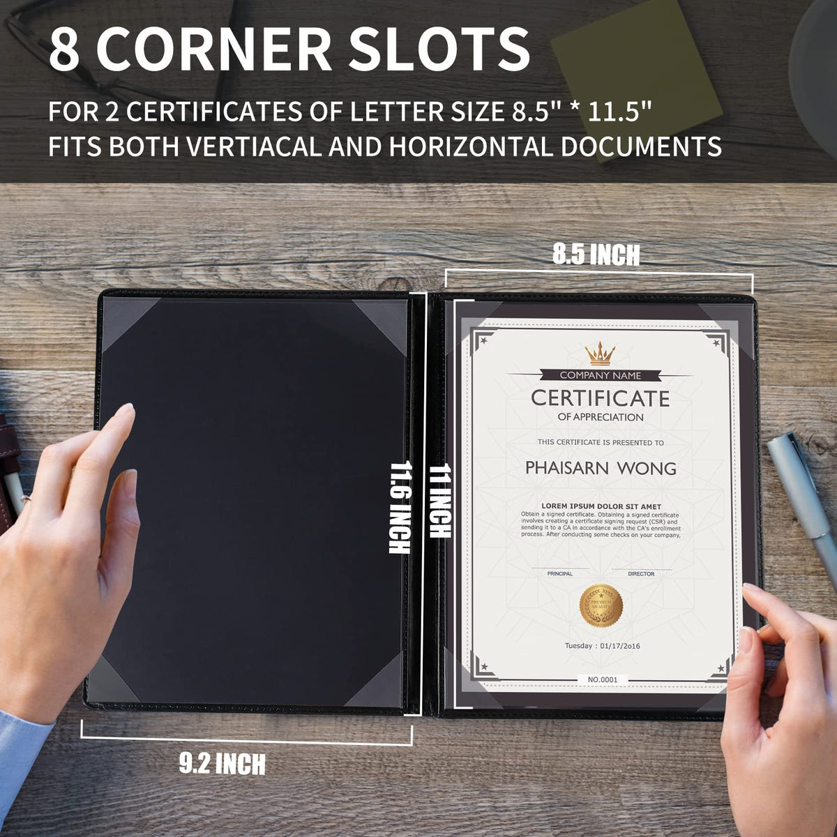 Diploma Cover 8.5 x 11, Padded Certificate Holder, Leatherette, Black