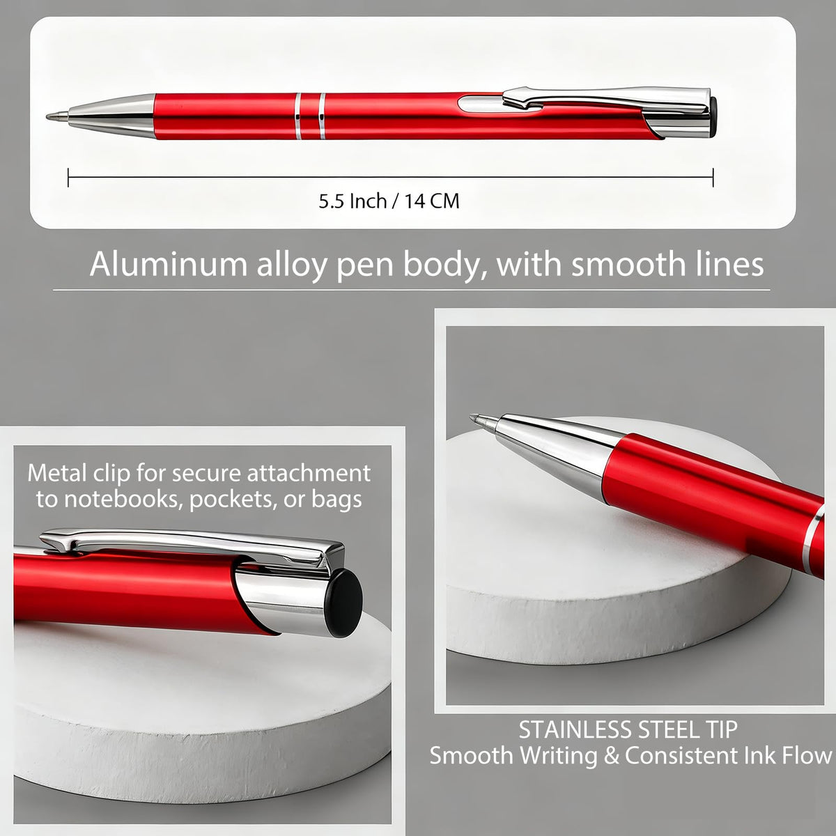 HH-STUDIO CUSTOM Metal Pen, Engraved Logo, Black Ink, Retractable-50 Pack