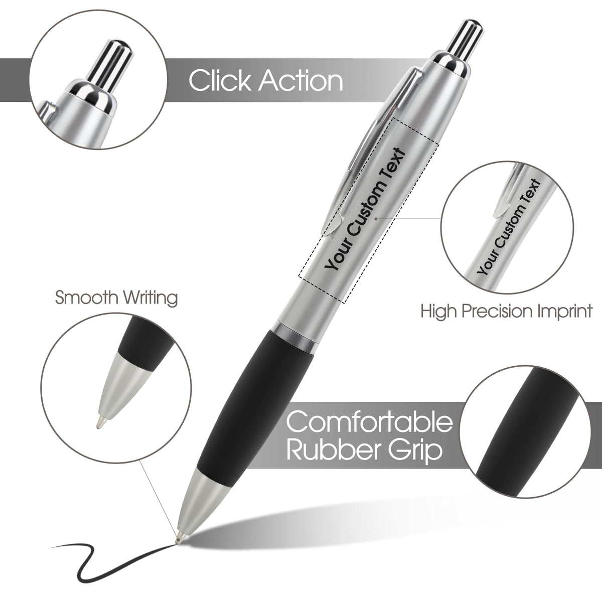 Bulk Promotional Pens with Logo for Business - 100 Counts Click Pens