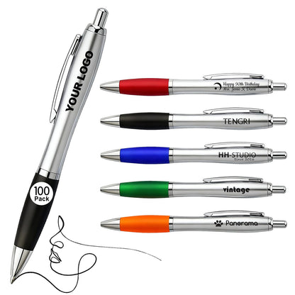 Personalized Pens with Custom Logo or Text - 100 Pack Bulk Click Pens