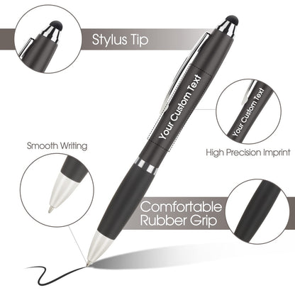100 PC Custom Personalized Pens with Stylus, Black Ink Click Ballpoint Pens