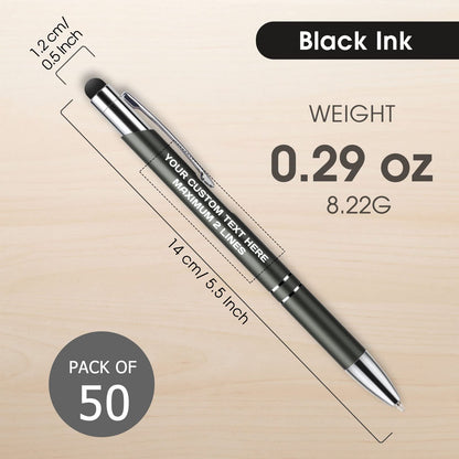 Custom Personalized Pens with Stylus, Black Ink Click Ballpoint Pens-50 PCS