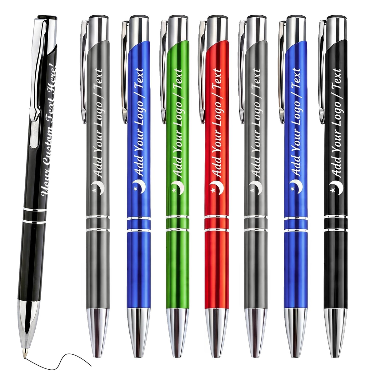 HH-STUDIO CUSTOM Metal Pen, Engraved Logo, Black Ink, Retractable-50 Pack
