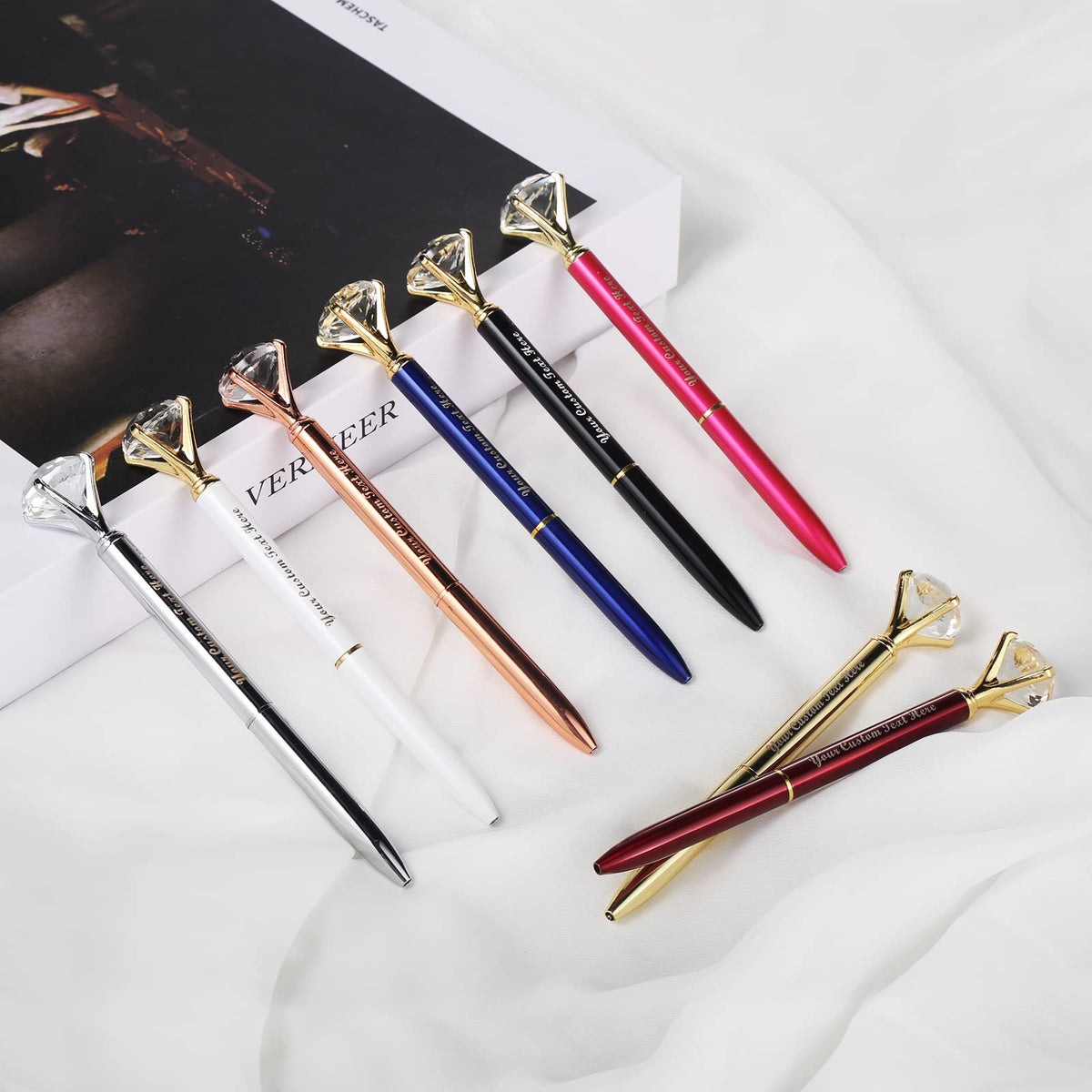 HISHER Custom Diamond Pens, 20 Pack, Bridal Shower Wedding Favor, Black Ink