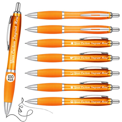 Personalized Ballpoint Pens with Custom Text - 100 Pack Bulk Promotional Items with Your Logo for Business, Events & Trade Shows - Smooth Black Ink, Retractable Office Gift