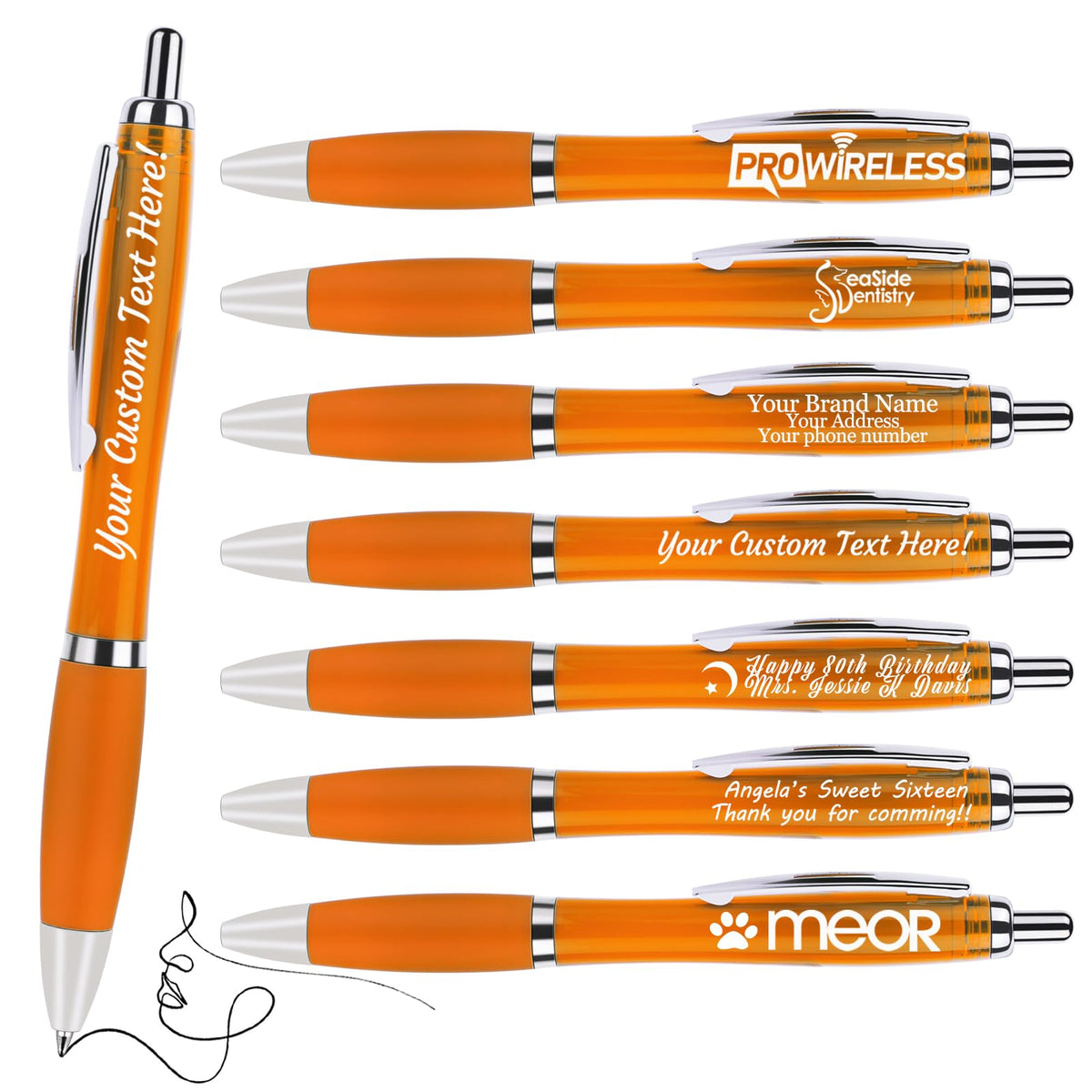 Pack of 100 Personalized Clear Pens - Custom Bulk Promotional Pens