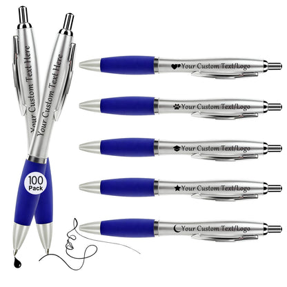 Personalized Pens with Custom Logo or Text - 100 Pack Bulk Click Pens