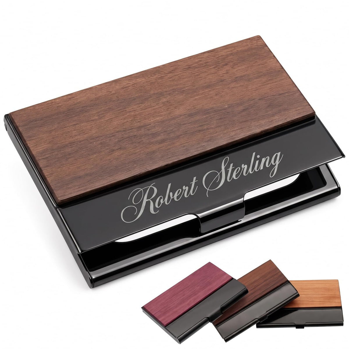 Personalized Wood Business Card Holder Custom Engraved Business Card Holder