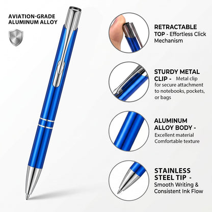 HH-STUDIO CUSTOM Metal Pen, Engraved Logo, Black Ink, Retractable-50 Pack