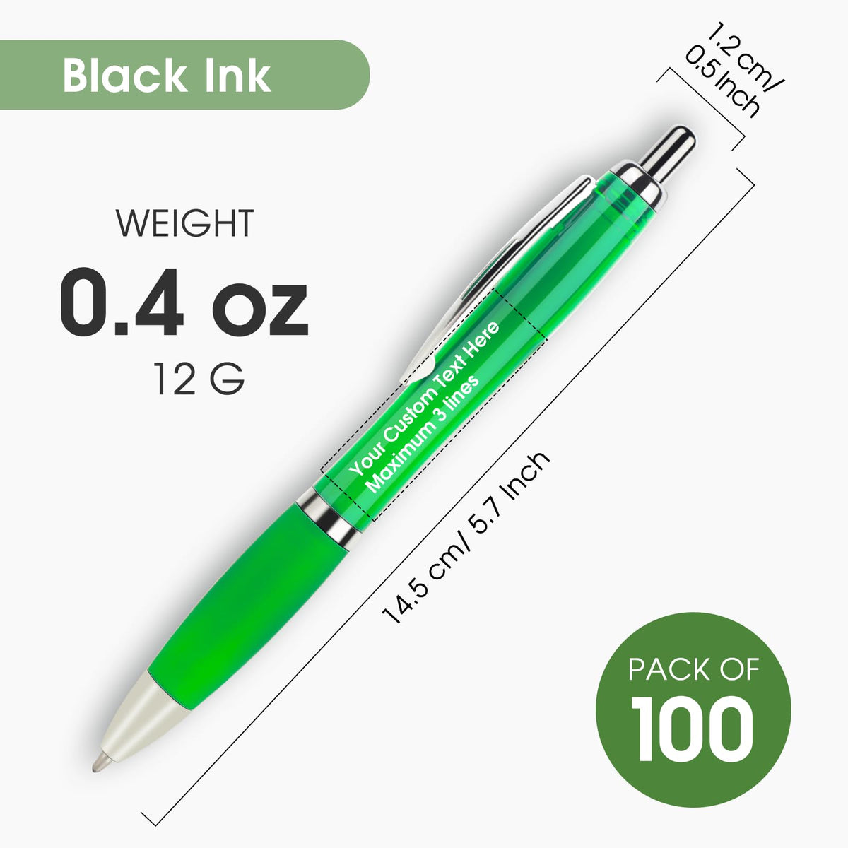 Personalized Ballpoint Pens with Custom Text - 100 Pack Bulk Promotional Items with Your Logo for Business, Events & Trade Shows - Smooth Black Ink, Retractable Office Gift