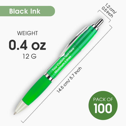 Personalized Ballpoint Pens with Custom Text - 100 Pack Bulk Promotional Items with Your Logo for Business, Events & Trade Shows - Smooth Black Ink, Retractable Office Gift
