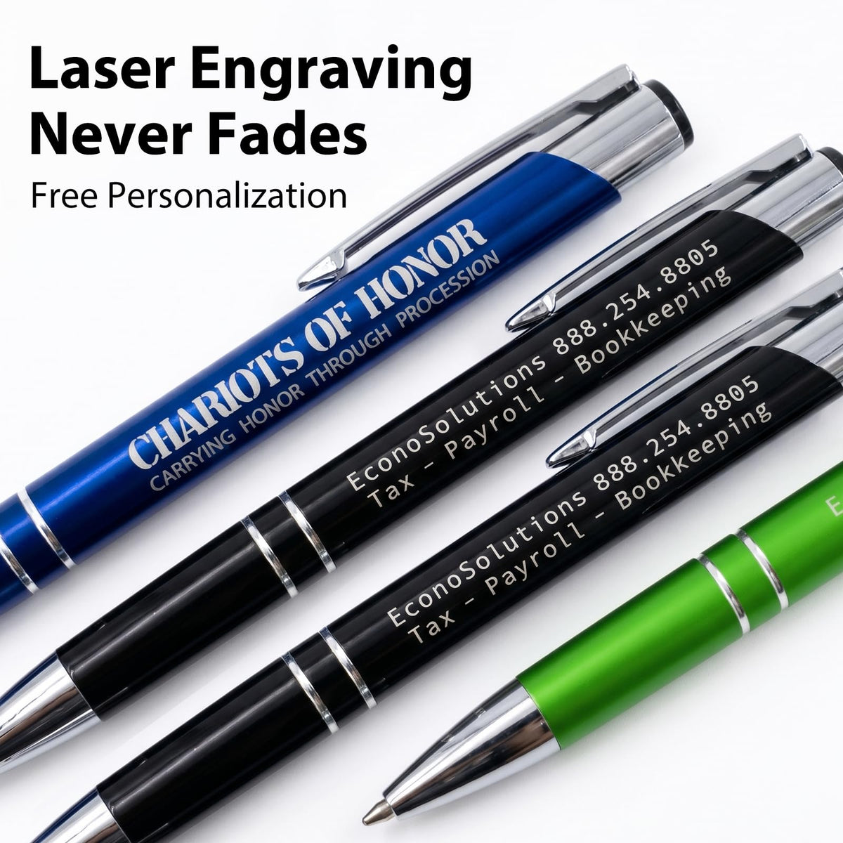 HH-STUDIO CUSTOM Metal Pen, Engraved Logo, Black Ink, Retractable-50 Pack