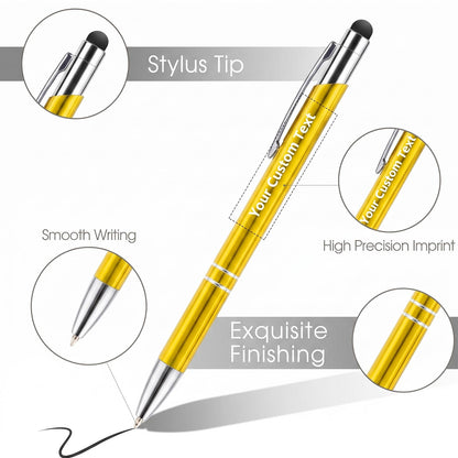 Custom Personalized Pens with Stylus, Black Ink Click Ballpoint Pens-50 PCS
