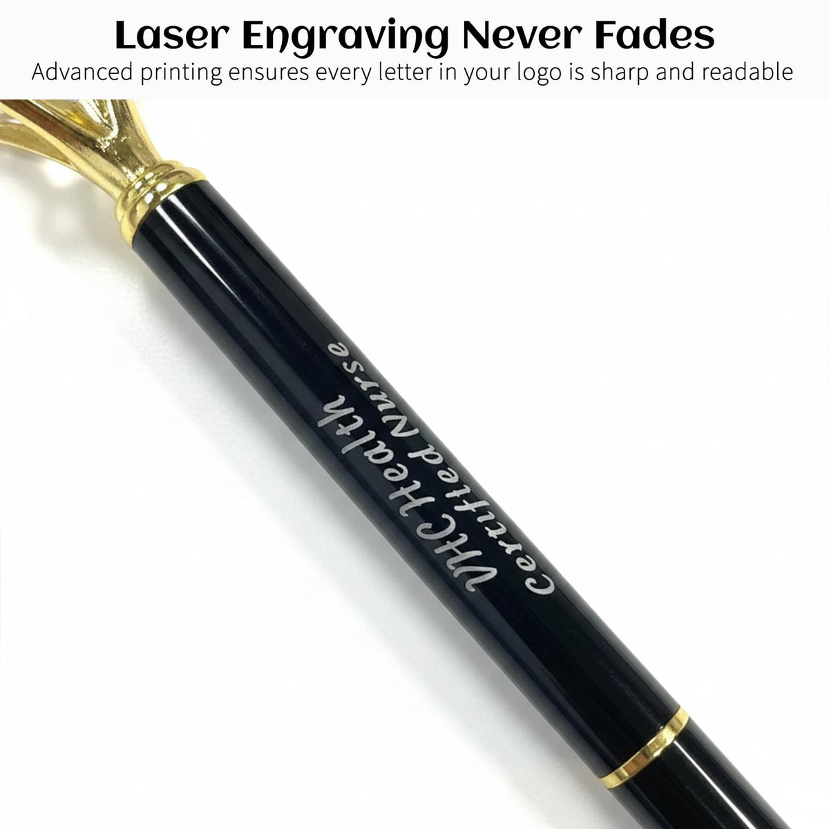 HISHER Custom Diamond Pens, 20 Pack, Bridal Shower Wedding Favor, Black Ink
