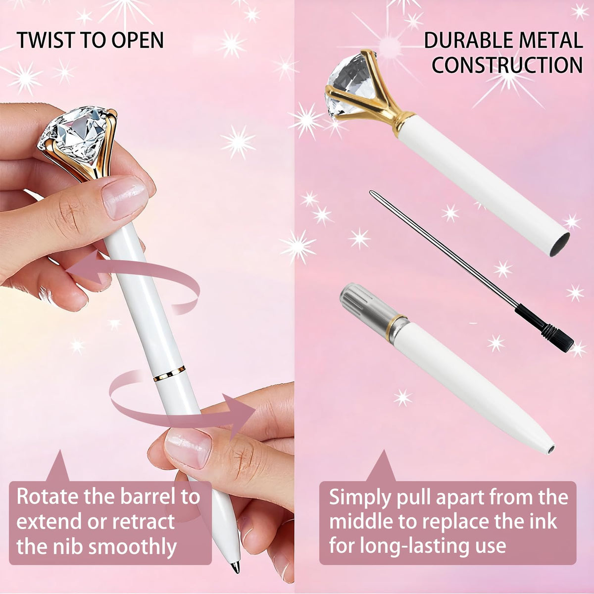 HISHER Custom Diamond Pens, 20 Pack, Bridal Shower Wedding Favor, Black Ink