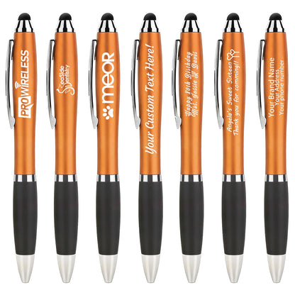 100 PC Custom Personalized Pens with Stylus, Black Ink Click Ballpoint Pens