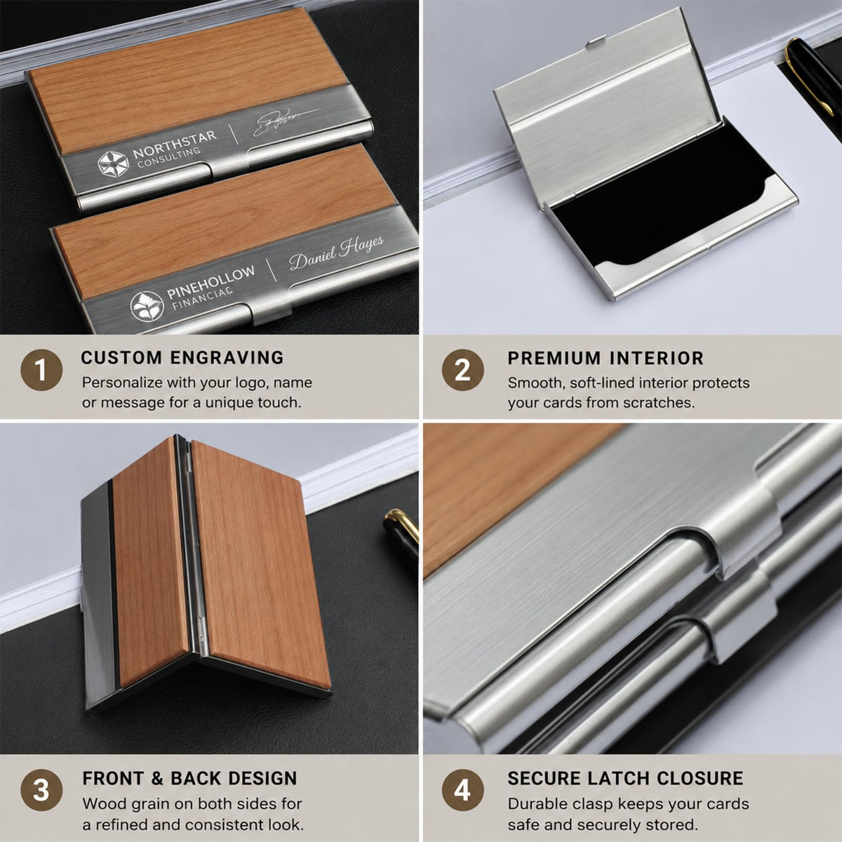 Personalized Wood Business Card Holder Custom Engraved Business Card Holder