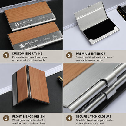 Personalized Wood Business Card Holder Custom Engraved Business Card Holder
