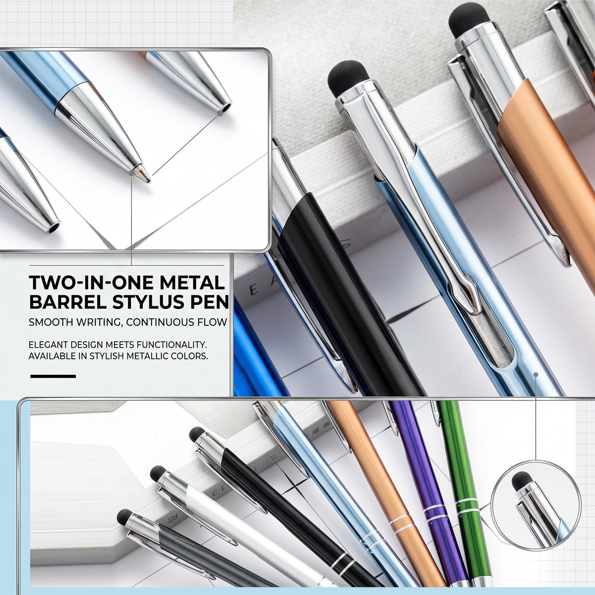 Custom Personalized Pens with Stylus, Black Ink Click Ballpoint Pens-50 PCS
