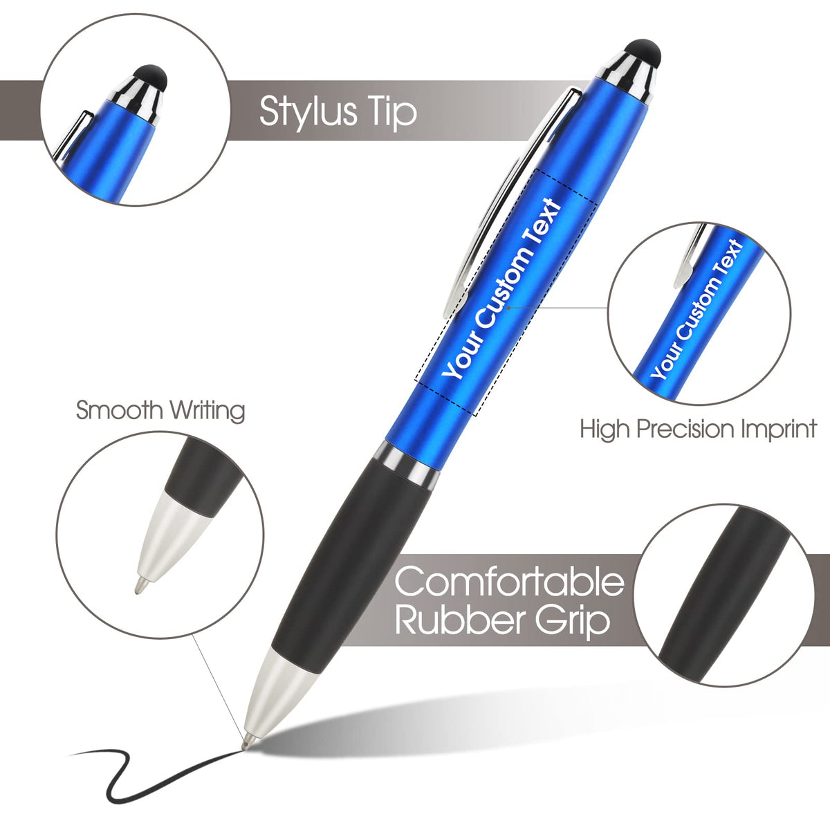 100 PC Custom Personalized Pens with Stylus, Black Ink Click Ballpoint Pens