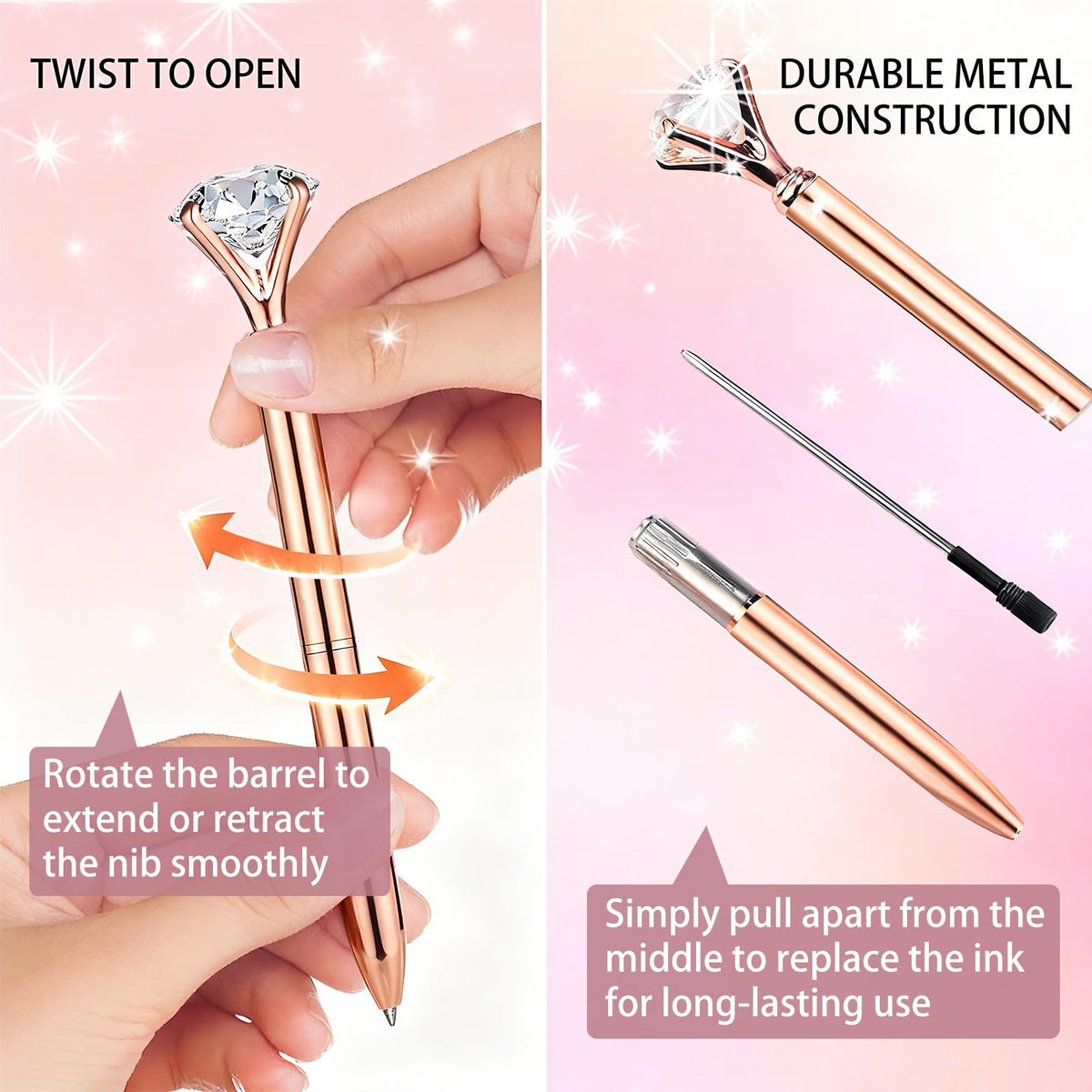 HISHER Custom Diamond Pens, 20 Pack, Bridal Shower Wedding Favor, Black Ink