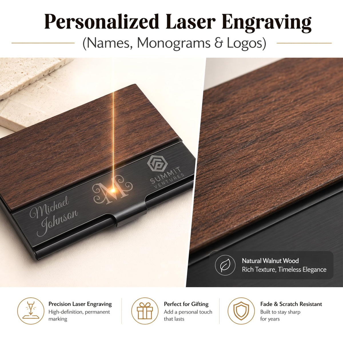 Personalized Wood Business Card Holder Custom Engraved Business Card Holder