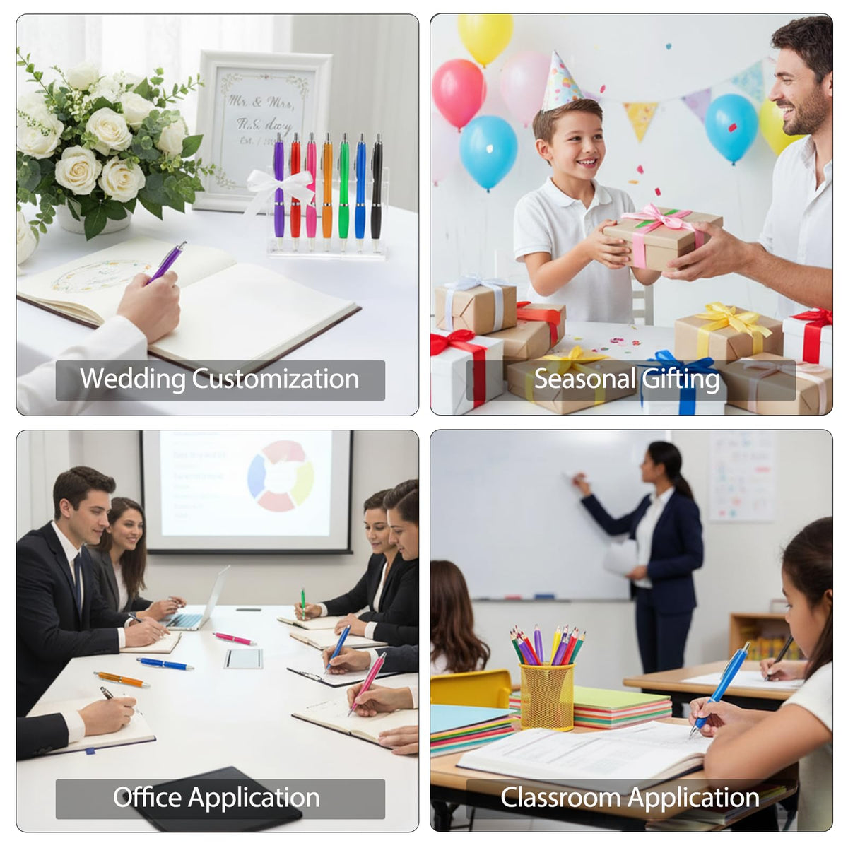 Pack of 100 Personalized Clear Pens - Custom Bulk Promotional Pens
