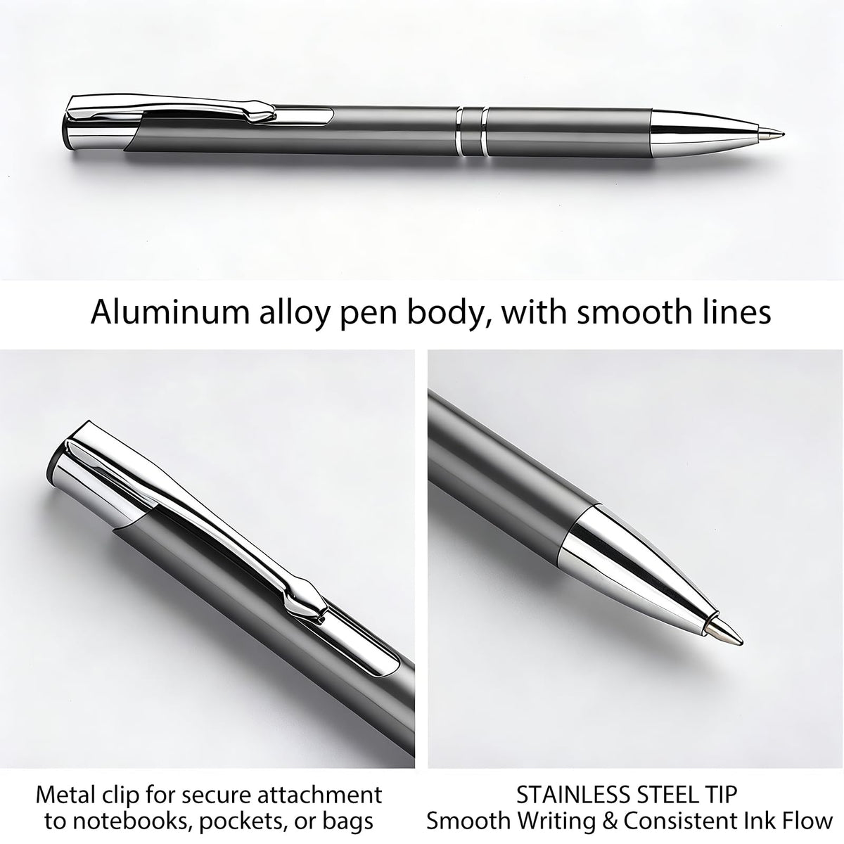 HH-STUDIO CUSTOM Metal Pen, Engraved Logo, Black Ink, Retractable-50 Pack