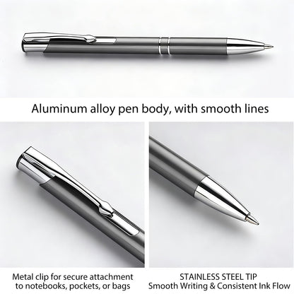 HH-STUDIO CUSTOM Metal Pen, Engraved Logo, Black Ink, Retractable-50 Pack