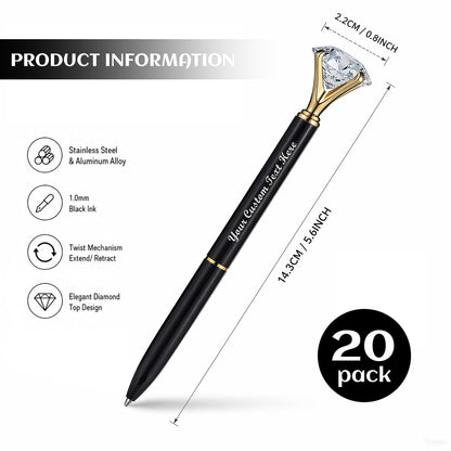 HISHER Custom Diamond Pens, 20 Pack, Bridal Shower Wedding Favor, Black Ink