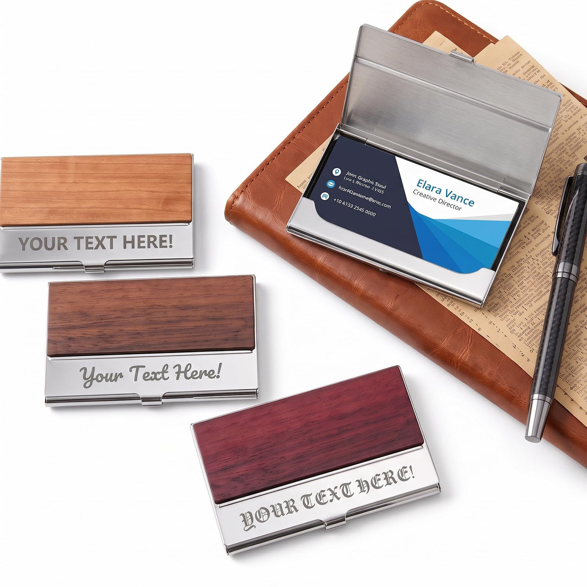 Personalized Wood Business Card Holder Custom Engraved Business Card Holder