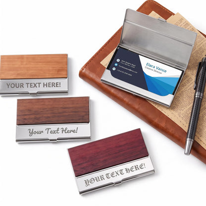 Personalized Wood Business Card Holder Custom Engraved Business Card Holder