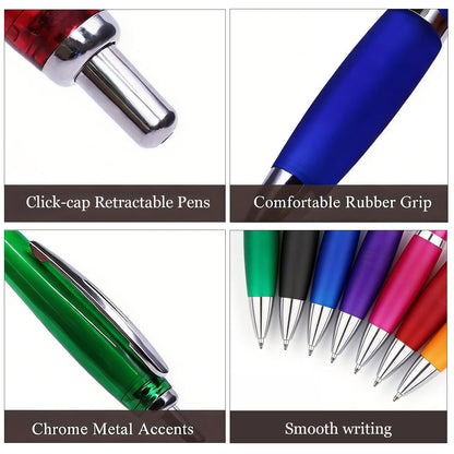 Personalized Ballpoint Pens with Custom Text - 100 Pack Bulk Promotional Items with Your Logo for Business, Events & Trade Shows - Smooth Black Ink, Retractable Office Gift
