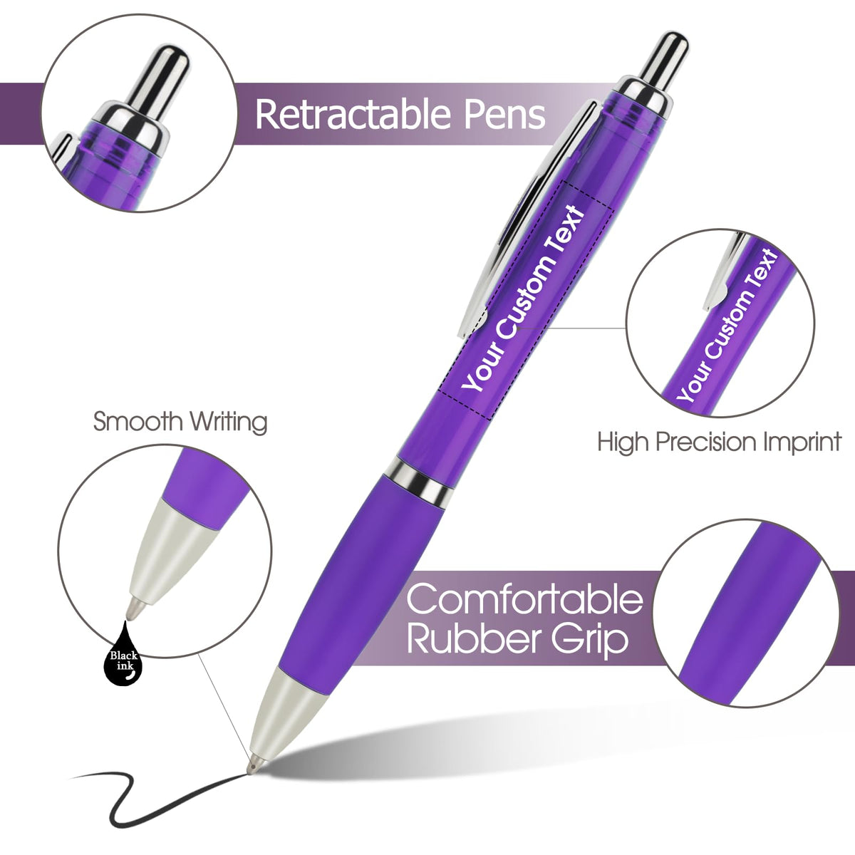 Pack of 100 Personalized Clear Pens - Custom Bulk Promotional Pens