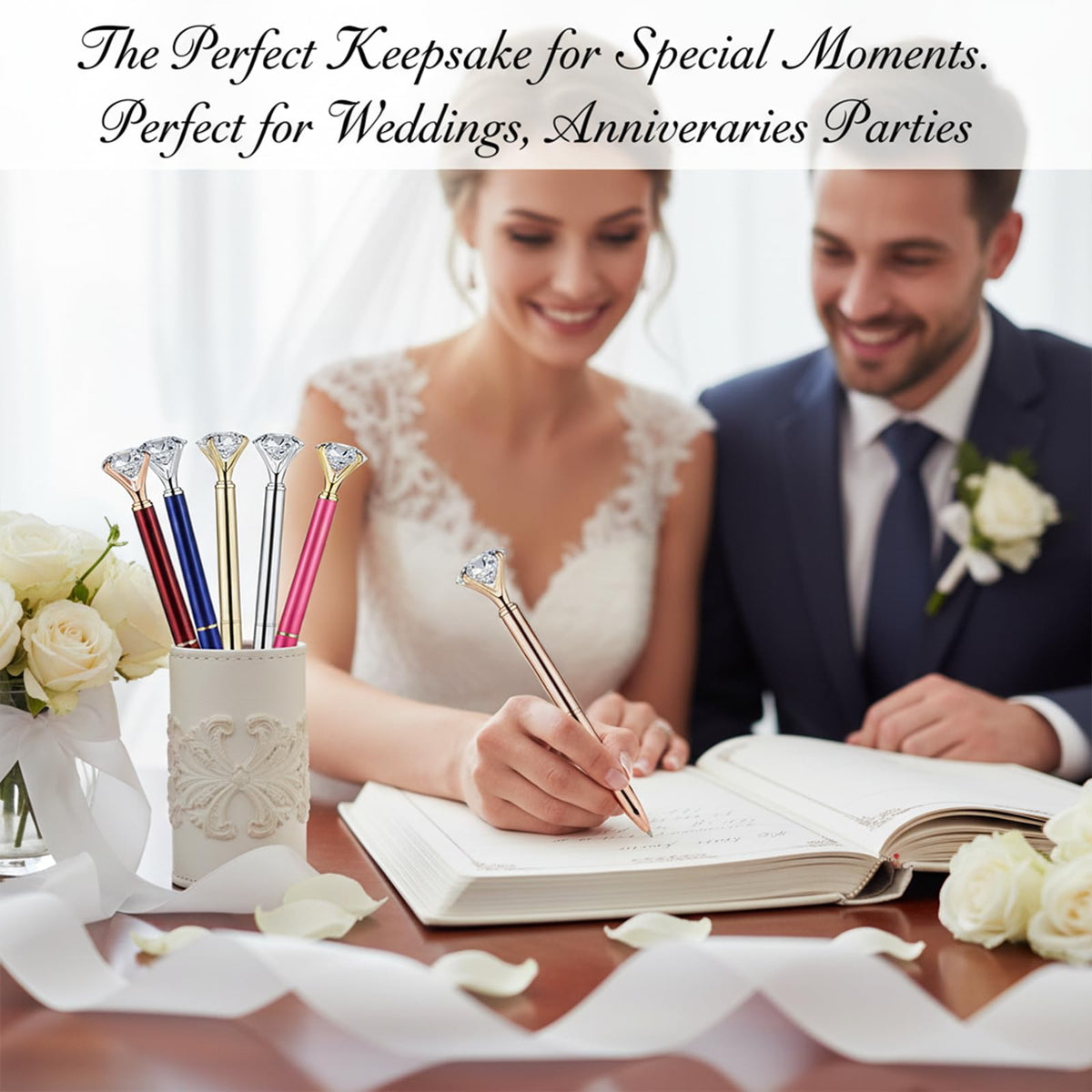 HISHER Custom Diamond Pens, 20 Pack, Bridal Shower Wedding Favor, Black Ink