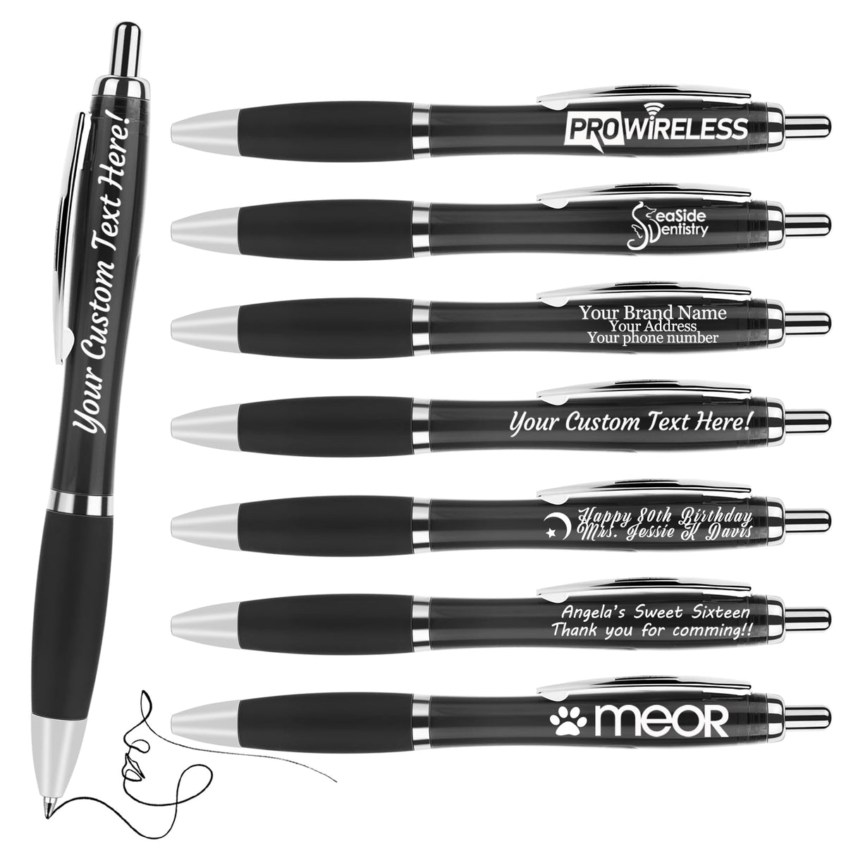 Pack of 100 Personalized Clear Pens - Custom Bulk Promotional Pens