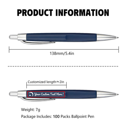 Customized Pens with Personalized Text - Pack of 100 Bulk Black Ink