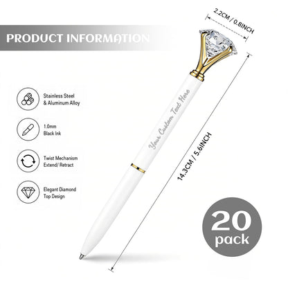 HISHER Custom Diamond Pens, 20 Pack, Bridal Shower Wedding Favor, Black Ink