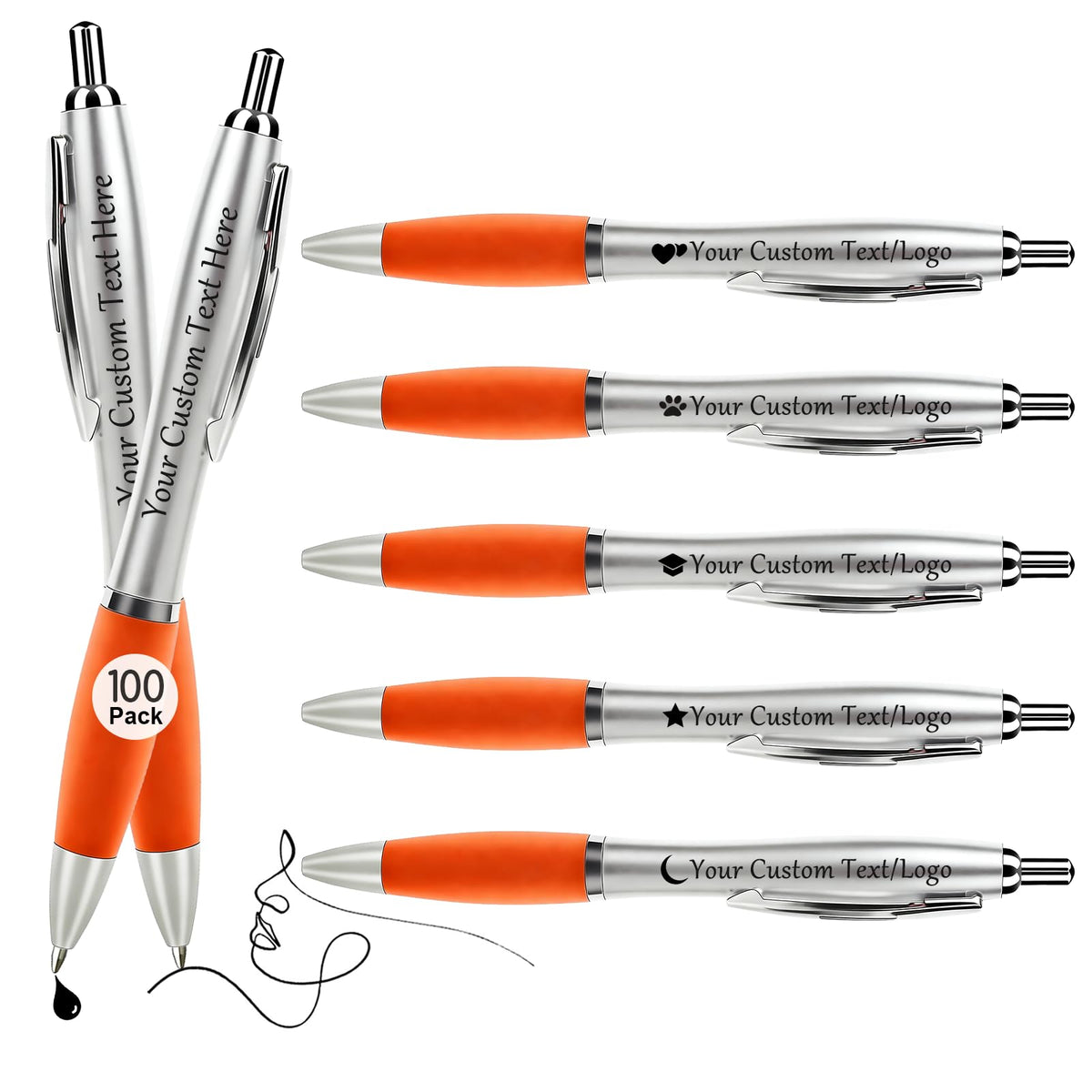 Personalized Pens with Custom Logo or Text - 100 Pack Bulk Click Pens