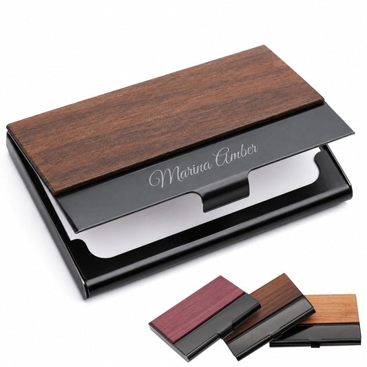 Personalized Wood Business Card Holder Custom Engraved Business Card Holder
