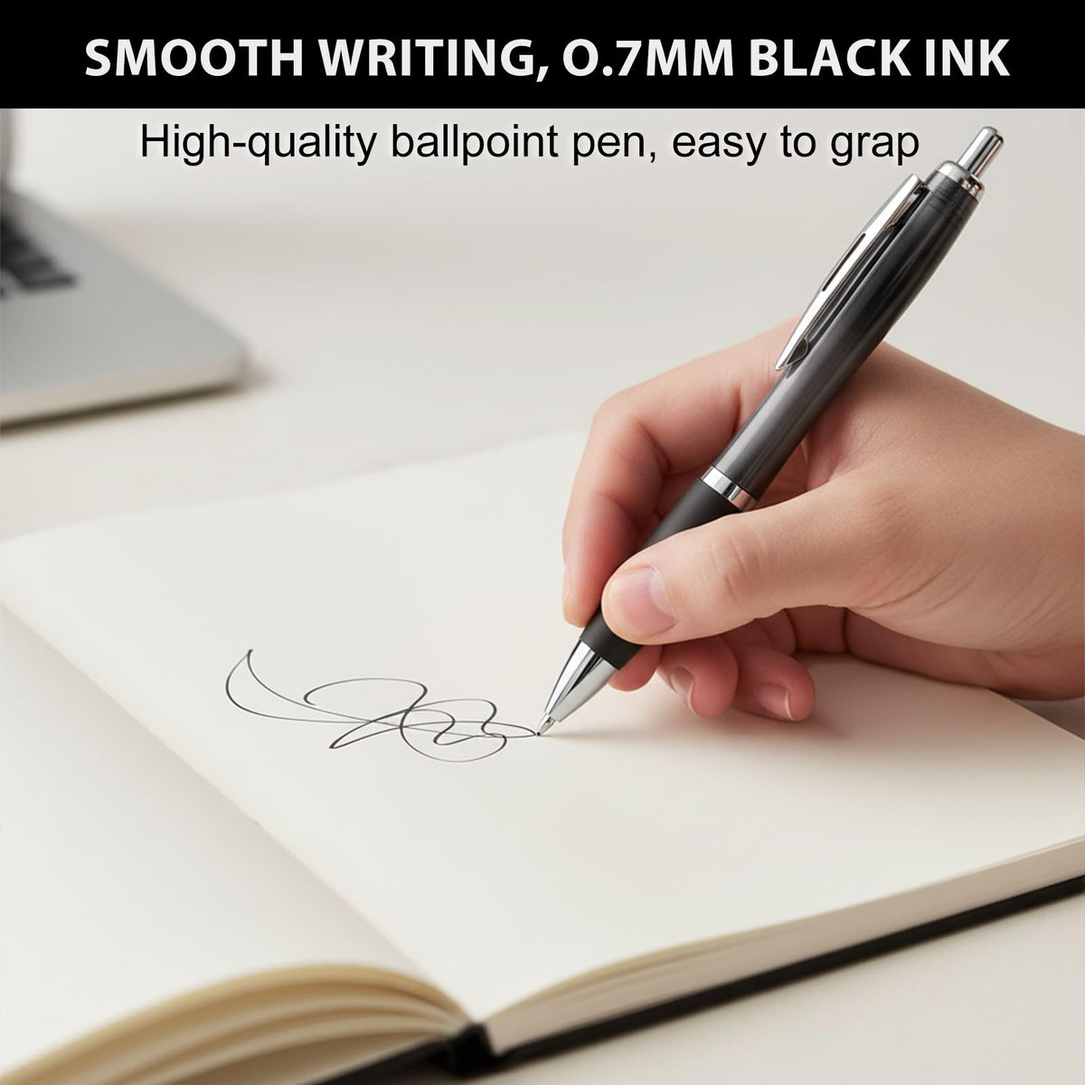 Personalized Ballpoint Pens with Custom Text - 100 Pack Bulk Promotional Items with Your Logo for Business, Events & Trade Shows - Smooth Black Ink, Retractable Office Gift