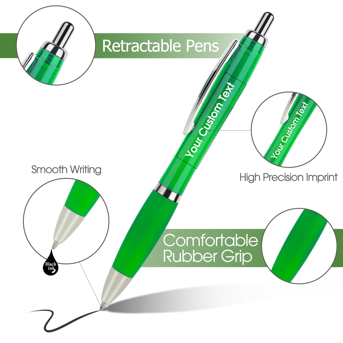 Pack of 100 Personalized Clear Pens - Custom Bulk Promotional Pens