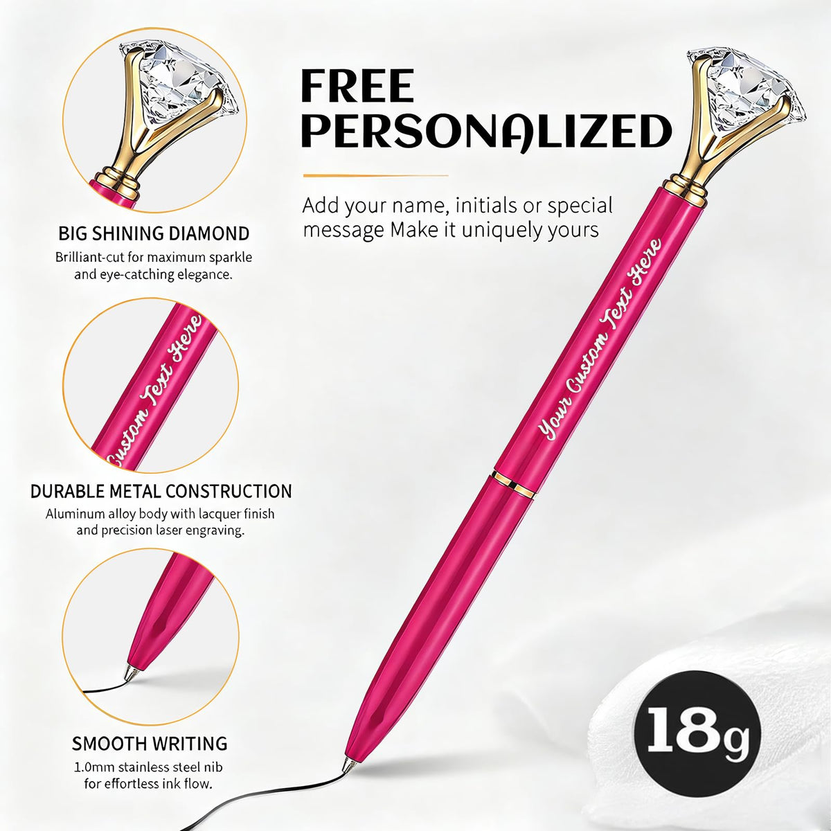 HISHER Custom Diamond Pens, 20 Pack, Bridal Shower Wedding Favor, Black Ink