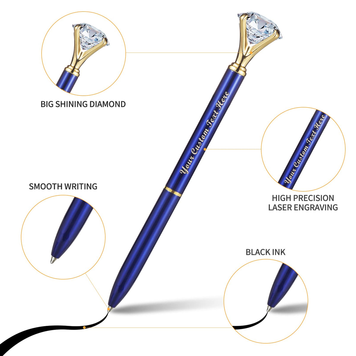 HISHER Custom Diamond Pens, 20 Pack, Bridal Shower Wedding Favor, Black Ink