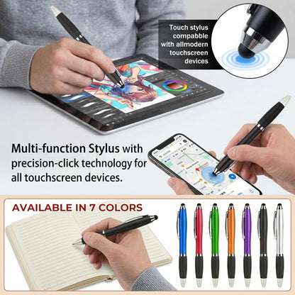 100 PC Custom Personalized Pens with Stylus, Black Ink Click Ballpoint Pens